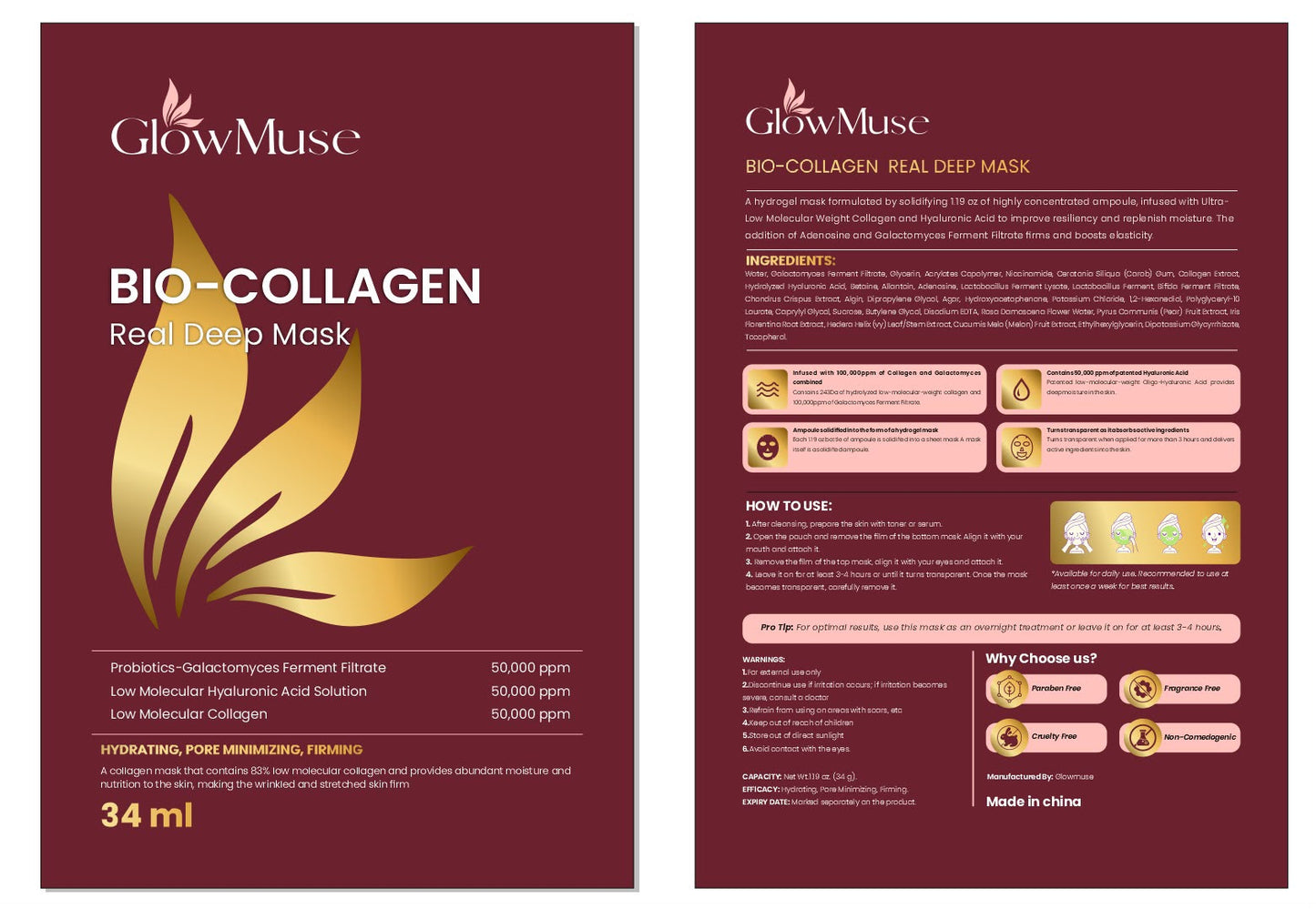 GlowMuse Bio-Collagen Real Deep Face Mask – Hydrating & Firming Sheet Mask